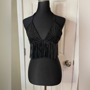 Windsor Black Studded Fringe Crop Top